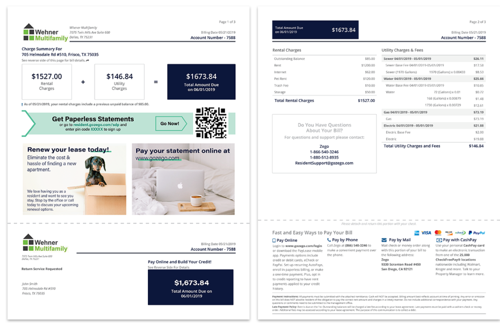 Wehner Multifamily Zego Resident Billing Sample