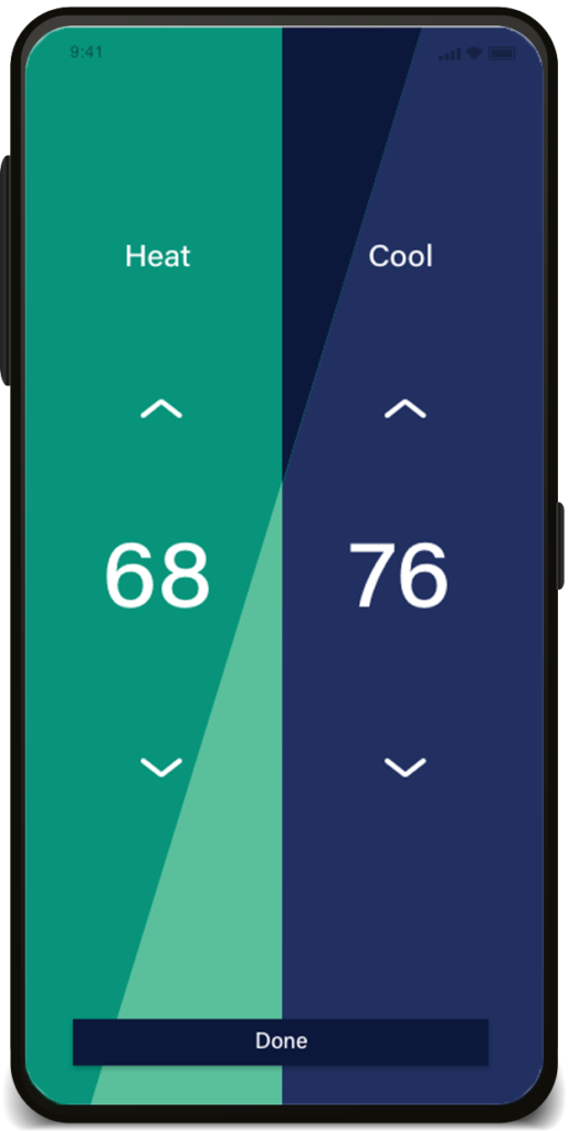 Zego Smart app screenshot where you can remotely adjust thermostat