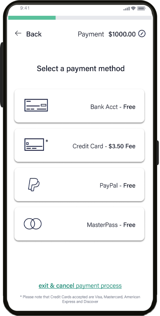 select a payment method for one-time payment