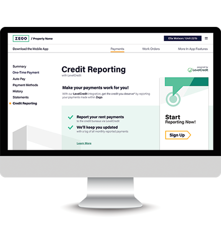 Screenshot of Zego's rental credit reporting feature