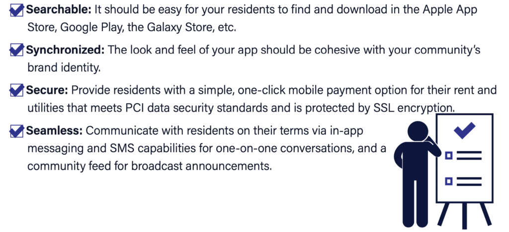 A checklist that shares how the best rent payment app can improve resident engagement and digital payment adoption at multifamily communities.