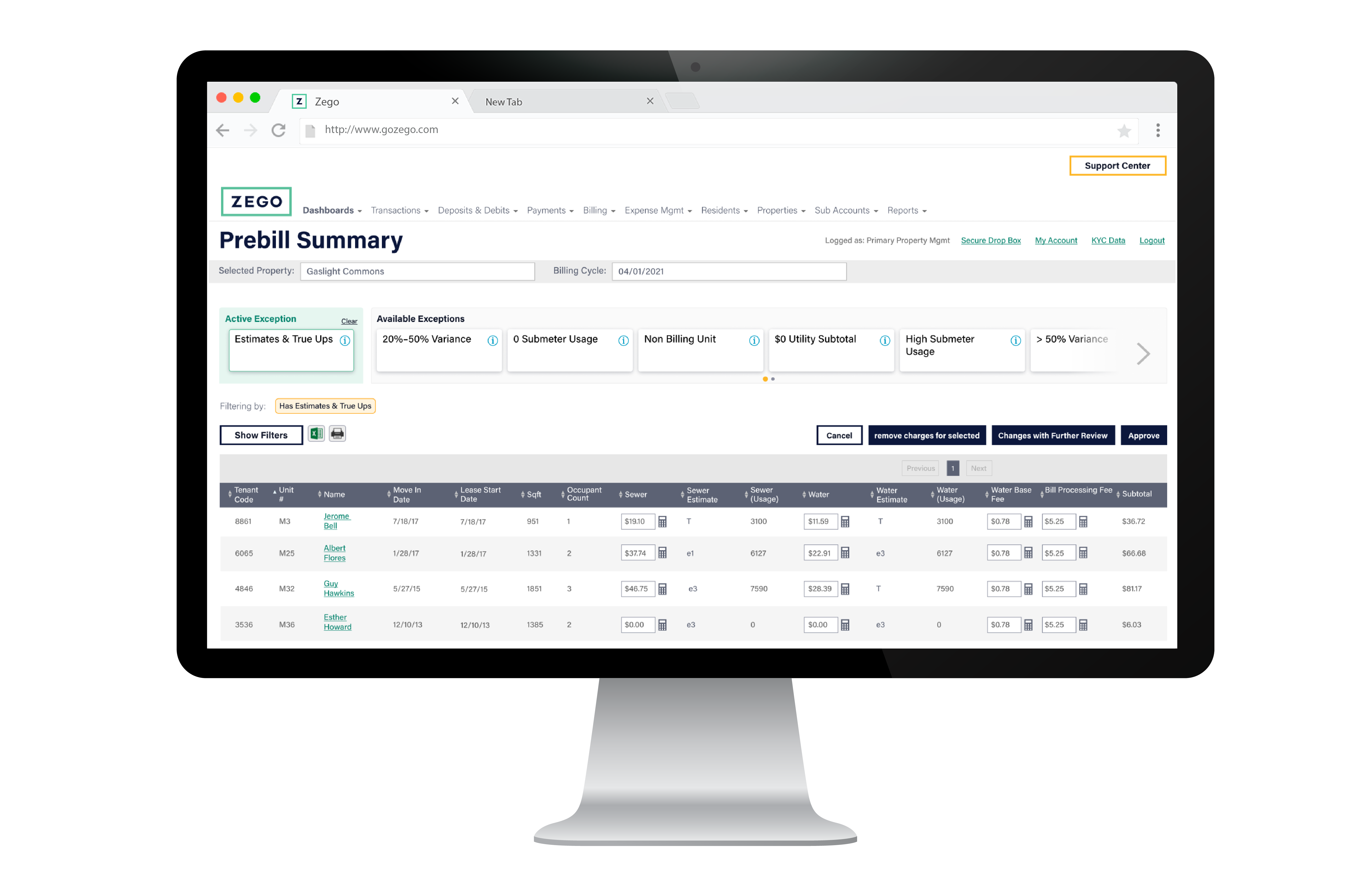 Zego Utility Intelligence Prebill summary. Zego Utility Painless Prebills simplifies the process and ensures statement accuracy with AI and Machine Learning that analyze and clearly highlight exceptions on resident prebills.