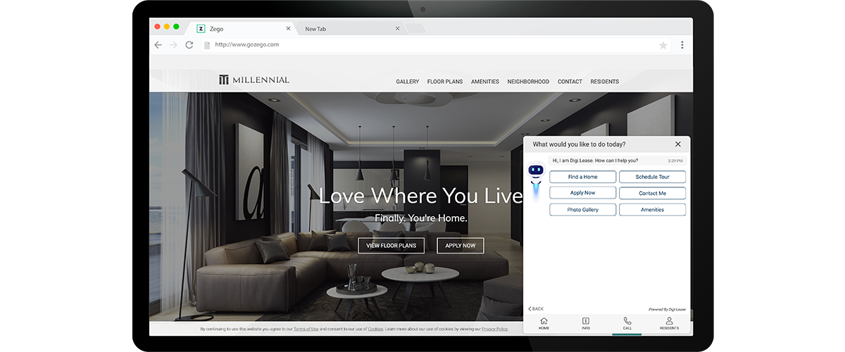 Photo of apartment website showcasing chatbot, an aspect of apartment digital marketing