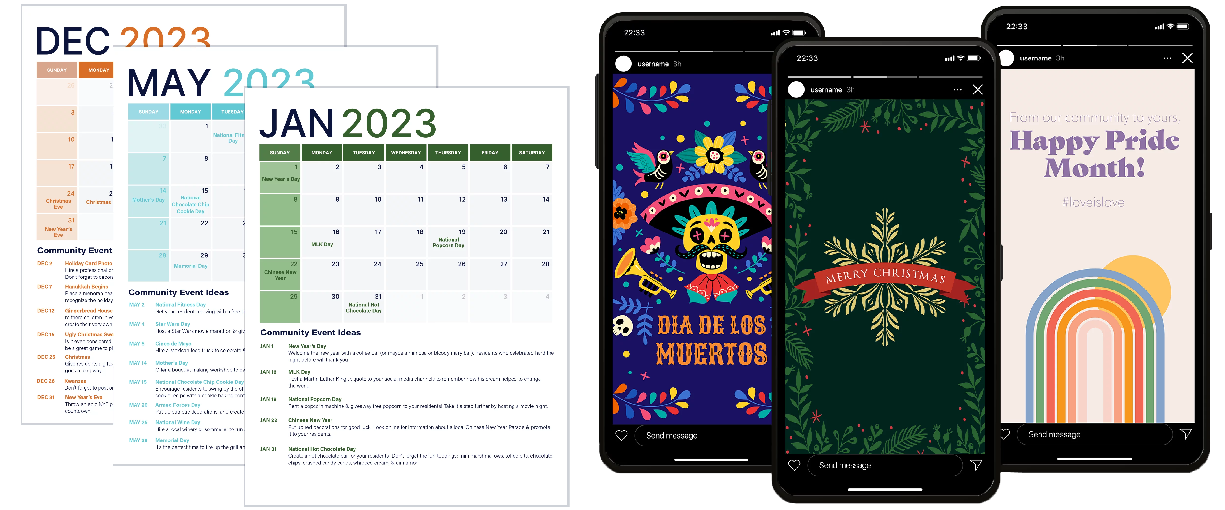 community event calendar instagram stories for property management marketing