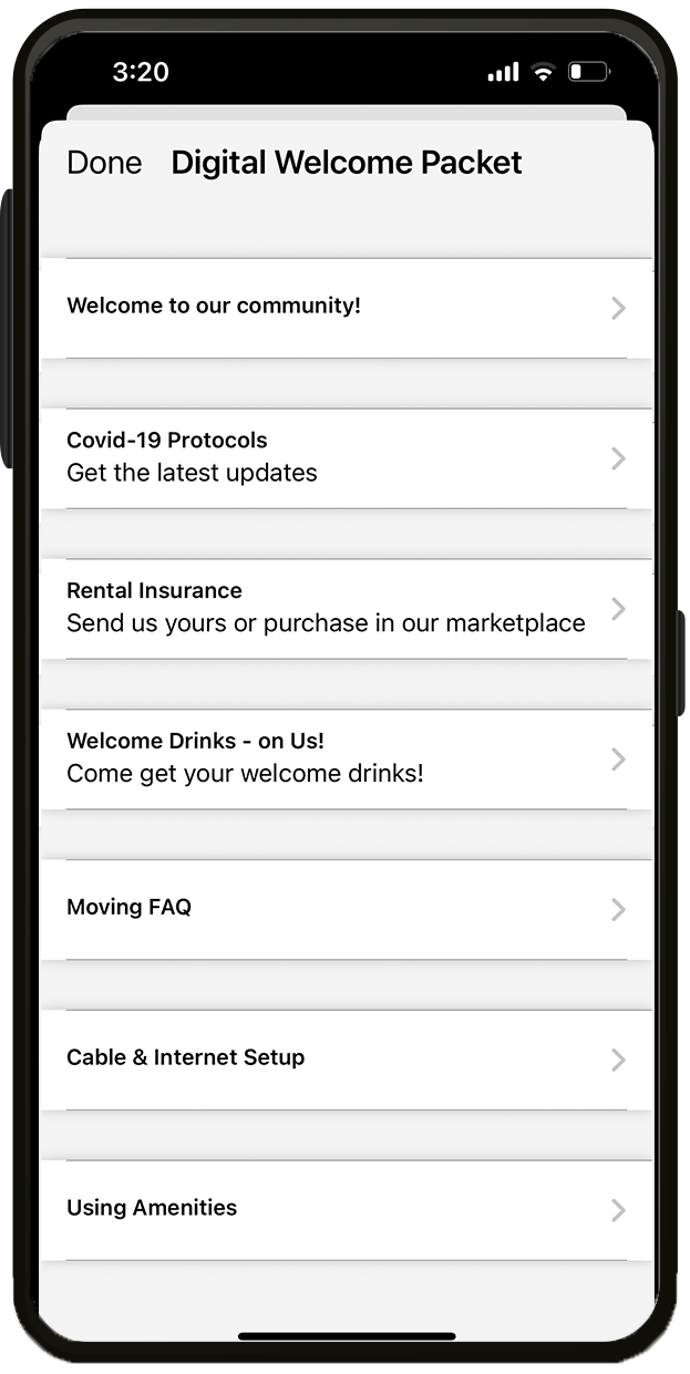 Zego Mobile Doorman content tile: digital welcome packet screengrab