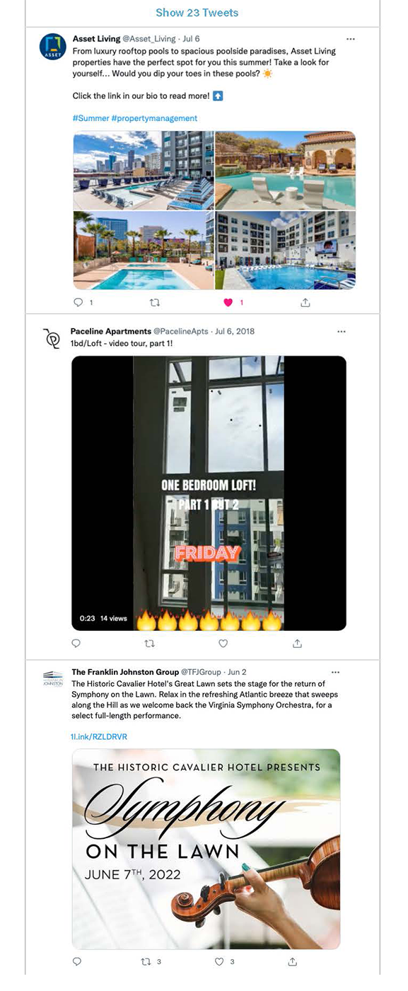 Screenshot of property management social media twitter feed