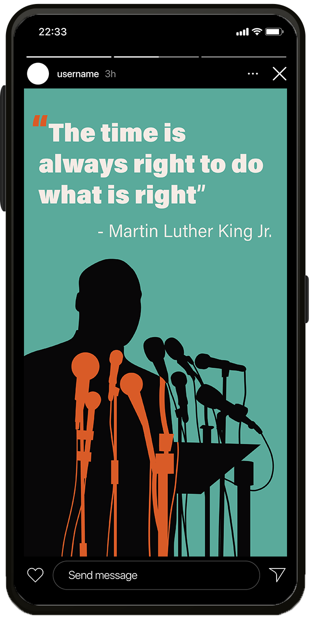 An screenshot of an Instagram story template quoting Martin Luther King Jr.. Property managers can utilize this Instagram story template for an apartment resident event for MLK Day.